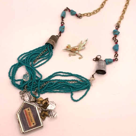 Fearless Cowgirl Mixed Media Assemblage Handmade Necklace Southwestern OOAK J694 - Picture 8 of 12